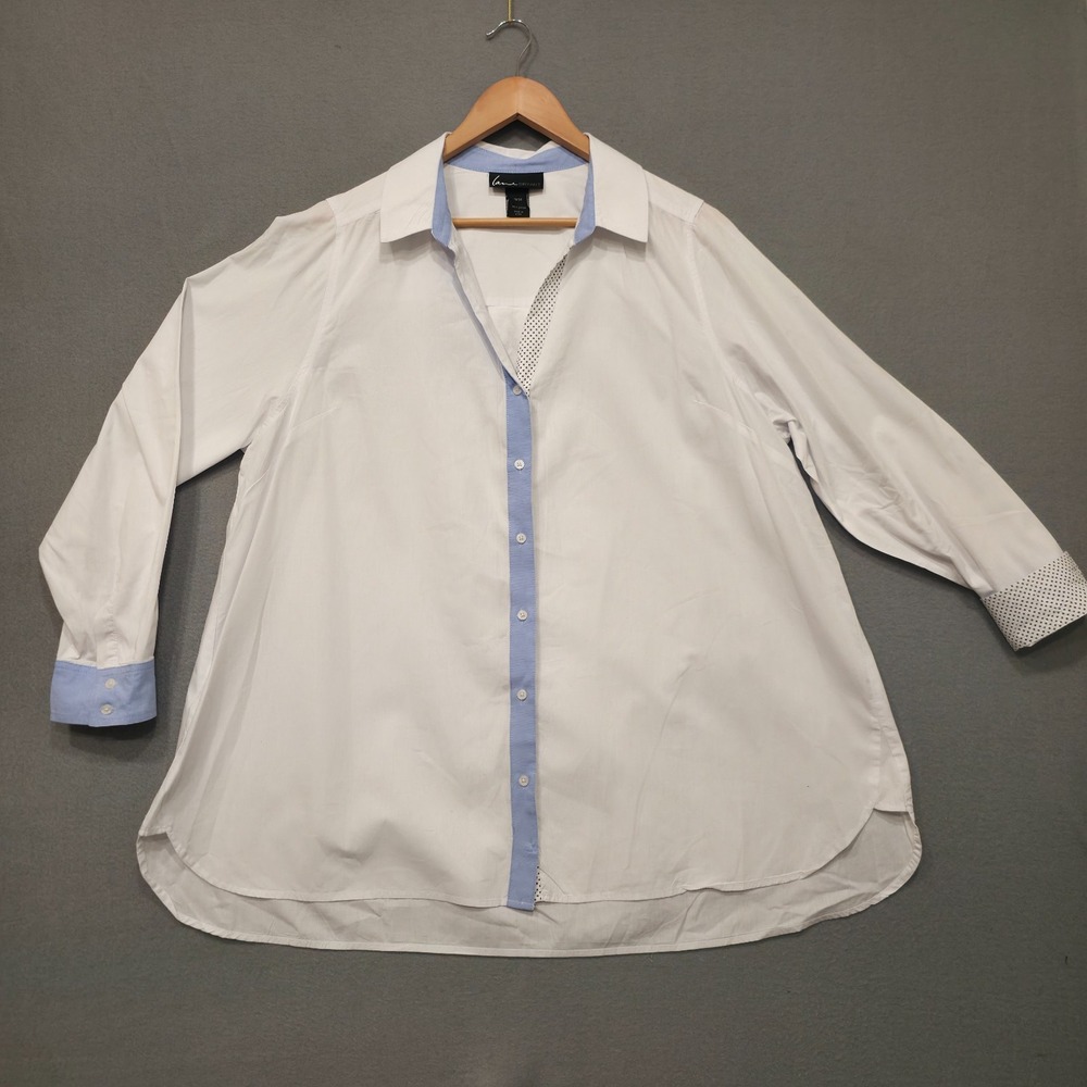 Lane Bryant Womens White Long Sleeve Button Up Flip Cuff V Neck Shirt Size 18/20